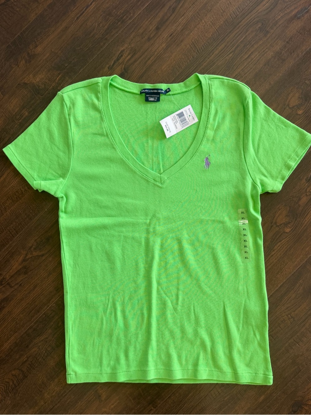 NWT RALPH LAUREN SPORT Chartreuse Green Preppy V Neck Shortsleeve Shirt Size XL